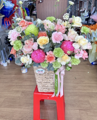 Giỏ hoa tươi đẹp giá rẻ chúc mừng khai trương tại binh long guao tận nơi