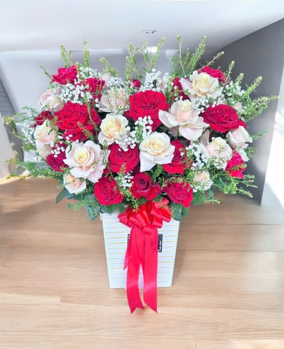 Hoa Hồng đỏ kết trắng8/3
