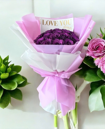 Bó hoa hồng sáp tím