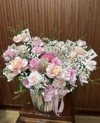 GIỎ HOA HỒNG + HOA TIỀN
